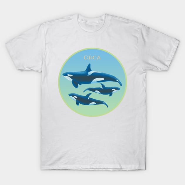 ORCA trio, Killer Whale, Dolphin - green blue T-Shirt by LeanneTalbot